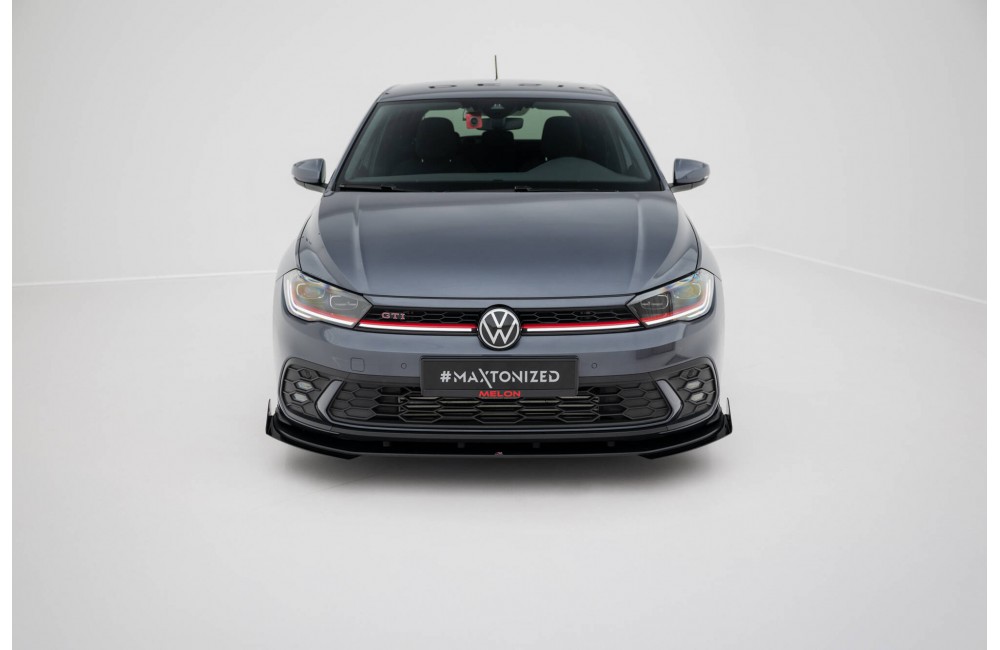 Street Pro Front Splitter + Flaps Volkswagen Polo GTI Mk6 Facelift - Black + Gloss Flaps