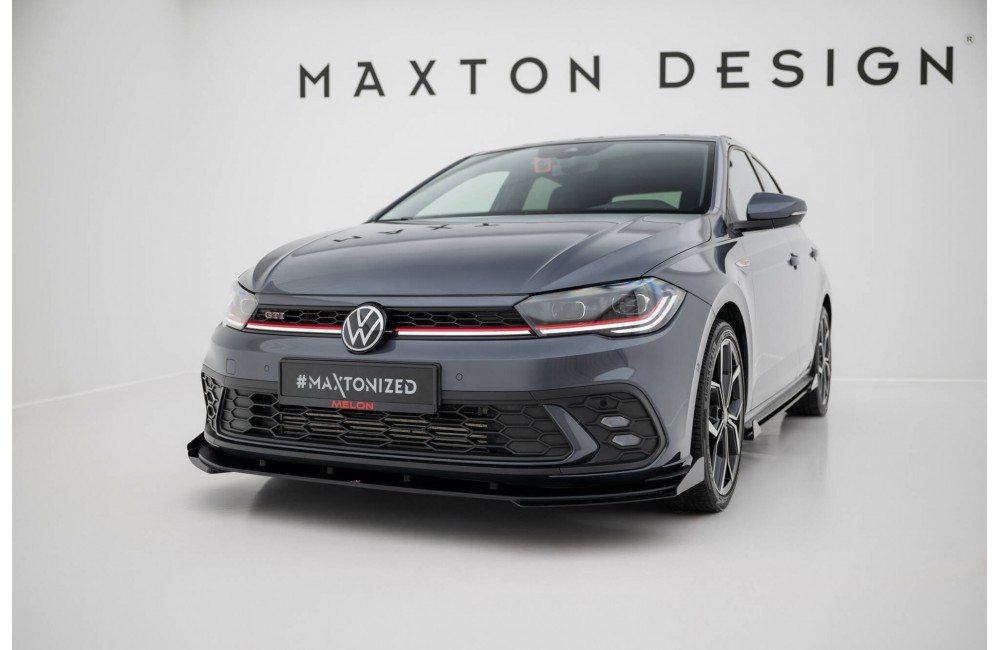 Street Pro Front Splitter + Flaps Volkswagen Polo GTI Mk6 Facelift - Black + Gloss Flaps