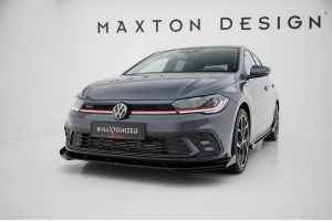 Street Pro Front Splitter + Flaps Volkswagen Polo GTI Mk6 Facelift - Black + Gloss Flaps
