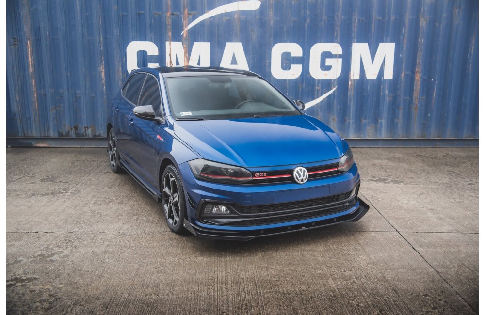 Street Pro Front Splitter + Flaps Volkswagen Polo GTI Mk6 - Black + Gloss Flaps