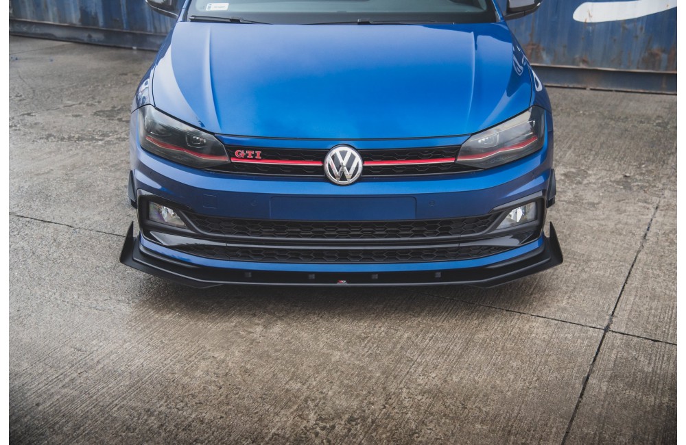 Street Pro Front Splitter + Flaps Volkswagen Polo GTI Mk6 - Black + Gloss Flaps