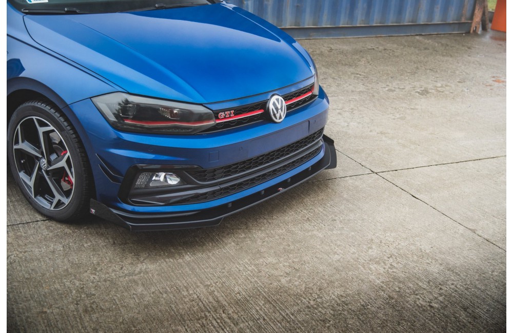 Street Pro Front Splitter + Flaps Volkswagen Polo GTI Mk6 - Black + Gloss Flaps
