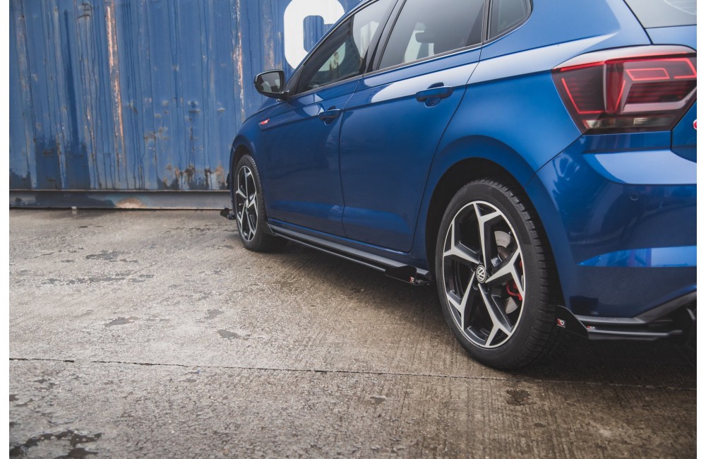 Street Pro Side Skirts Diffusers + Flaps Volkswagen Polo GTI Mk6 - Black + Gloss Flaps