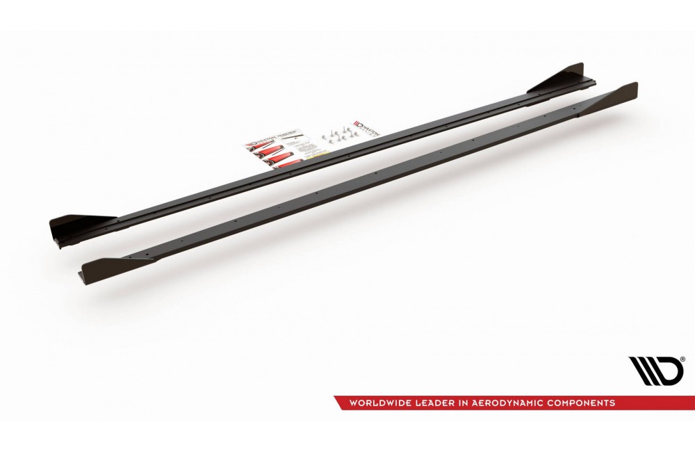 Street Pro Side Skirts Diffusers + Flaps Volkswagen Polo GTI Mk6 - Black + Gloss Flaps