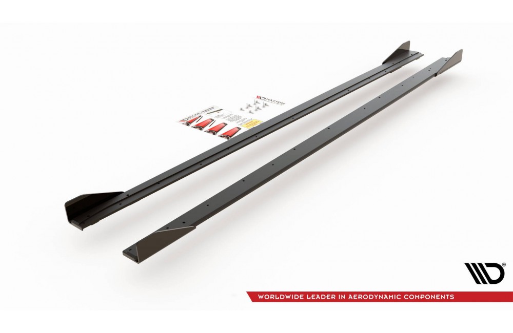 Street Pro Side Skirts Diffusers + Flaps Volkswagen Polo GTI Mk6 - Black + Gloss Flaps